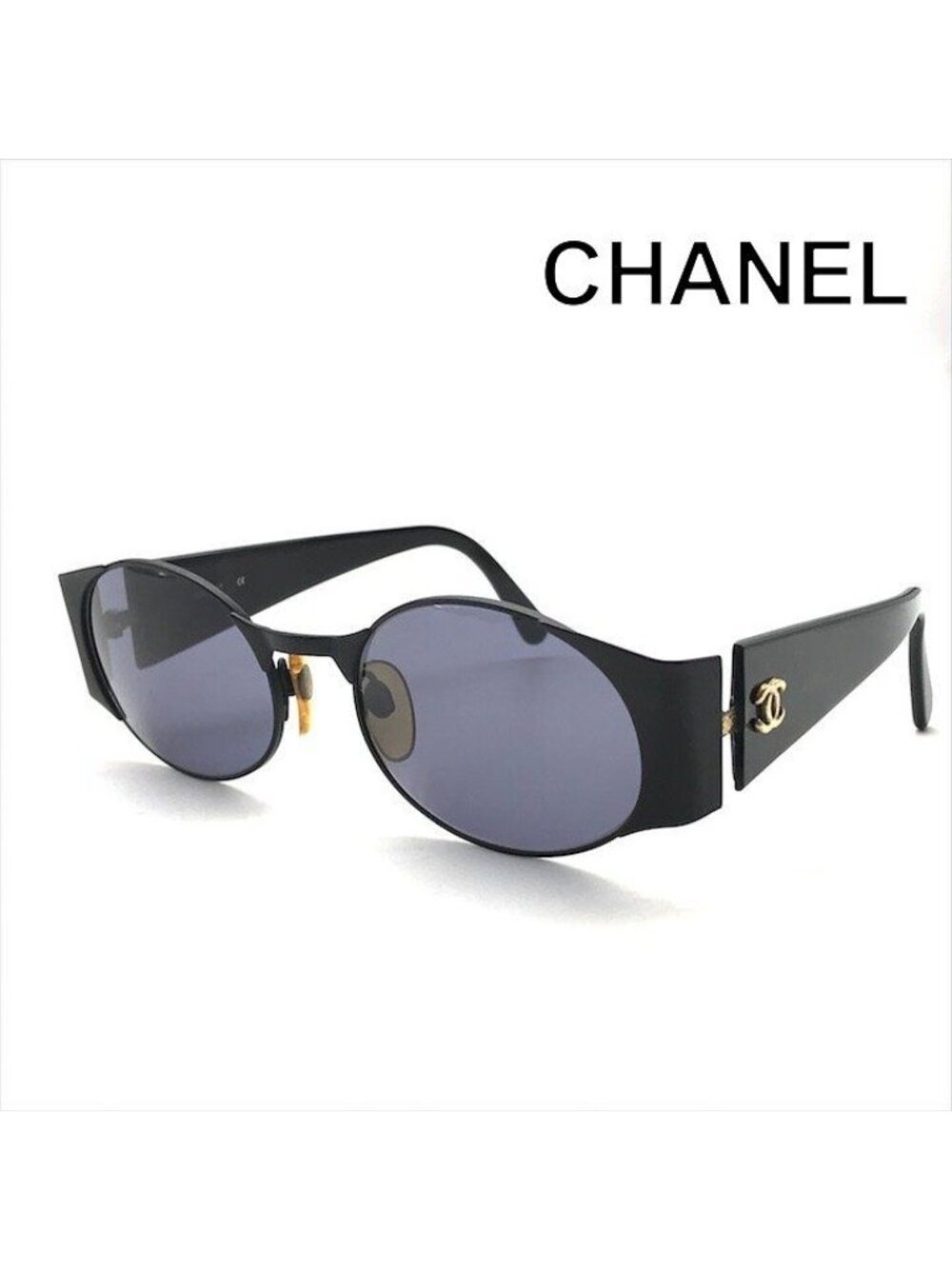 Chanel CC Logo Sunglasses Eyewear Round Black Metal